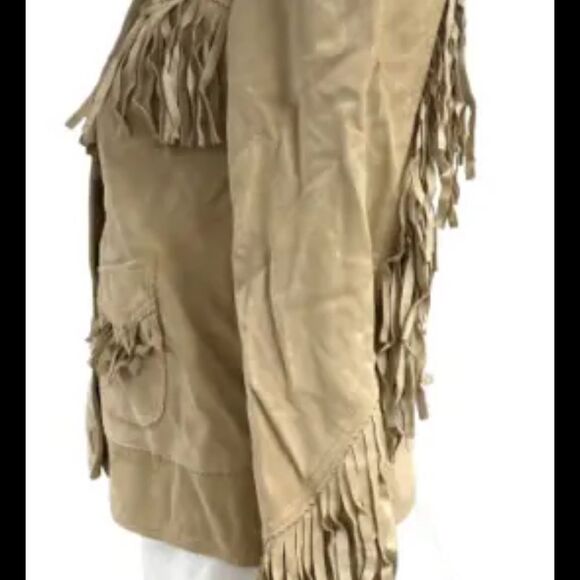 Lauren Ralph Lauren Women’s Fringe Trim Goat Suede Jacket Western Beige NWT $650 - Picture 7 of 16